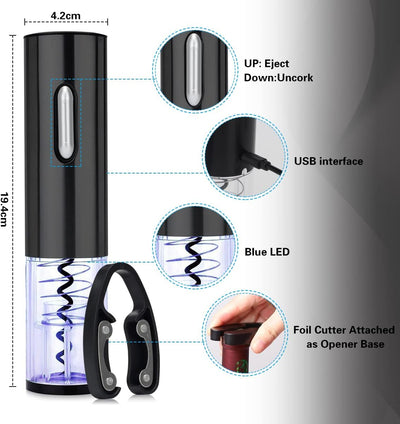 Elektrischer Korkenzieher, Geschenkset Korkenzieher Elektrisch Weinflaschenöffner aus Edelstahl mit