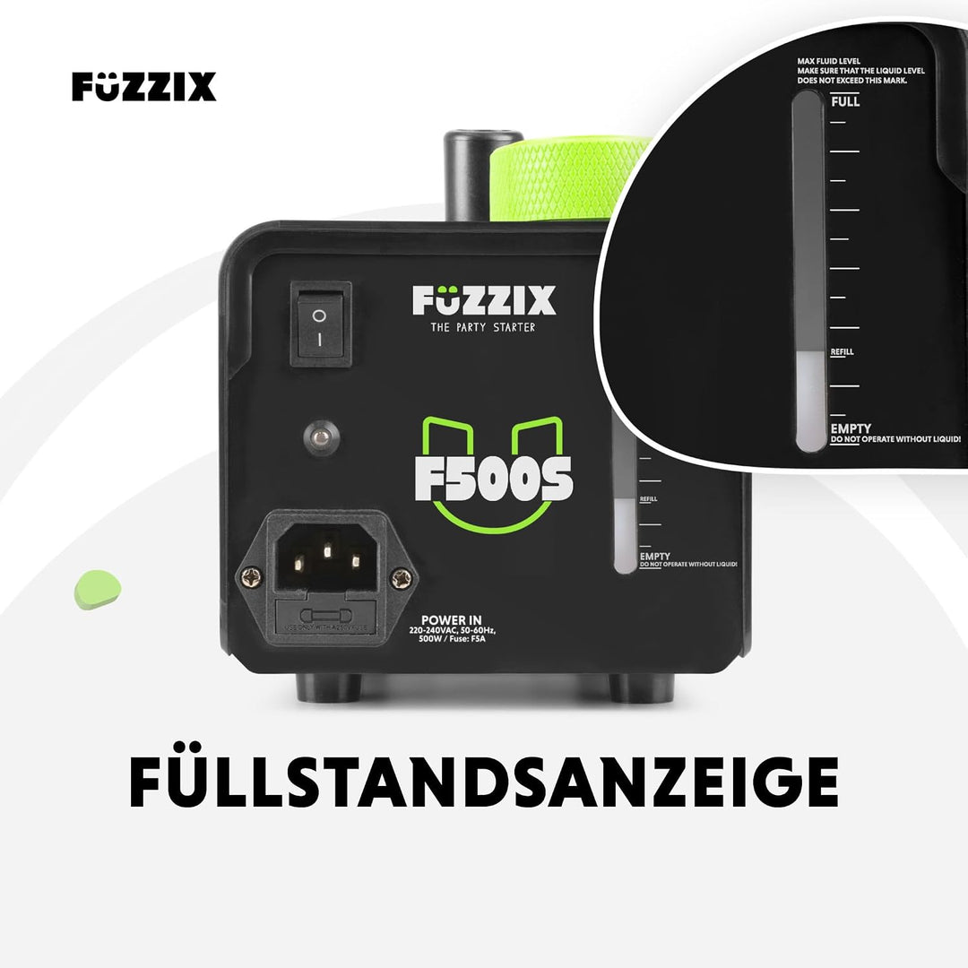 Fuzzix F500S Nebelmaschine Mini mit Funk-Fernbedienung, Nebelmaschine Halloween, 500 Watt Rauchmasch