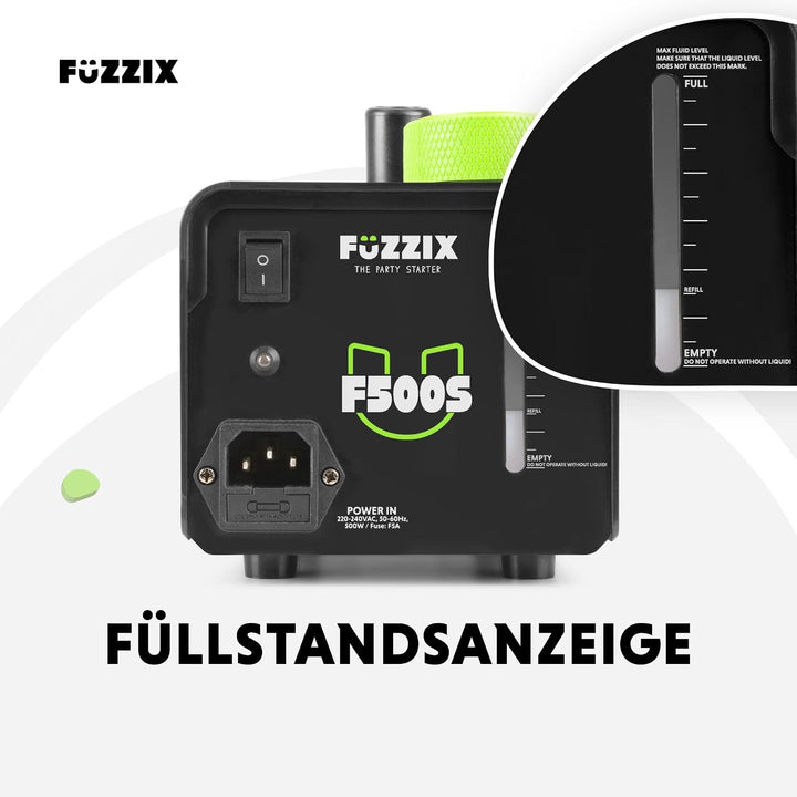 Fuzzix F500S Nebelmaschine Mini mit Funk-Fernbedienung, Nebelmaschine Halloween, 500 Watt Rauchmasch