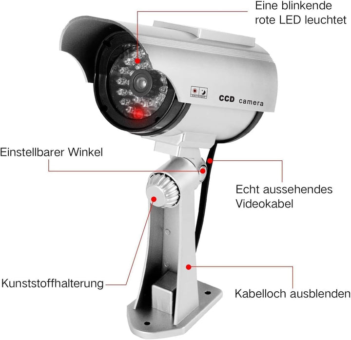 4 Stück Solar Dummy Kamera Fake Überwachung Kamera CCTV mit Blinkendem LED Licht Sicherheitskamera,