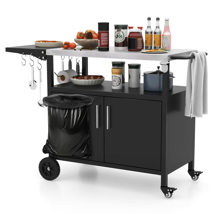 GIANTEX Grillwagen Servierwagen Outdoor, Grilltisch mit Edelstahl-Arbeitsplatte &amp; klappbarem Seitent