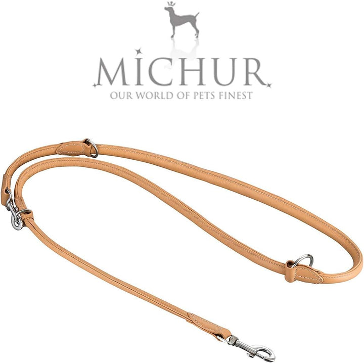 MICHUR SANTIAGO BEIGE, Hundeleine, Lederleine, Führleine, Rundleine, längenverstellbar, LEINE LEDER,