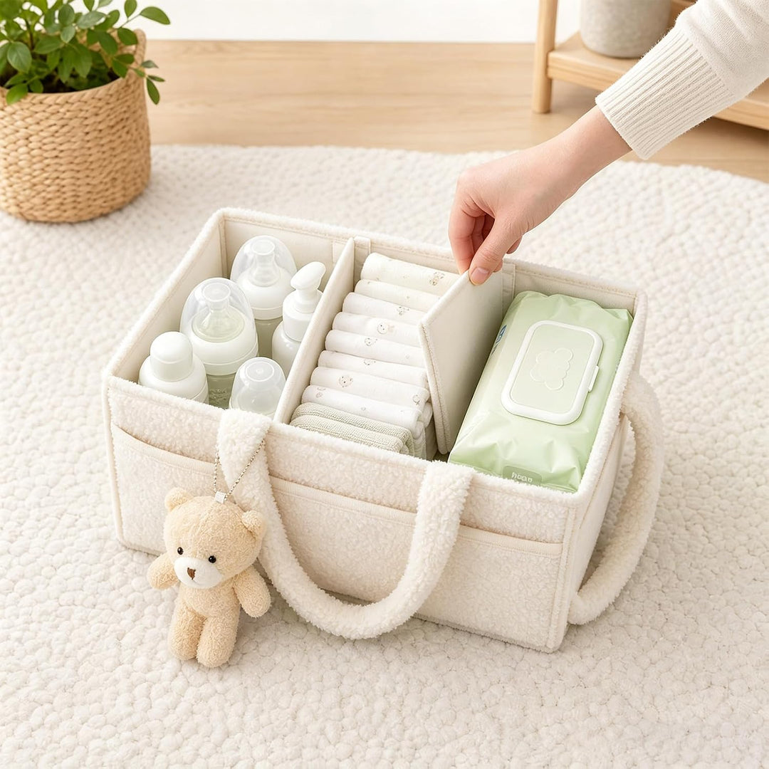 Wickeltasche für Babys, Mommy Bag aus Plüsch, Hellgrün Baby Organizer mit Abnehmbaren Fächern, Wicke