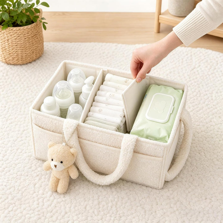 Wickeltasche für Babys, Mommy Bag aus Plüsch, Hellgrün Baby Organizer mit Abnehmbaren Fächern, Wicke