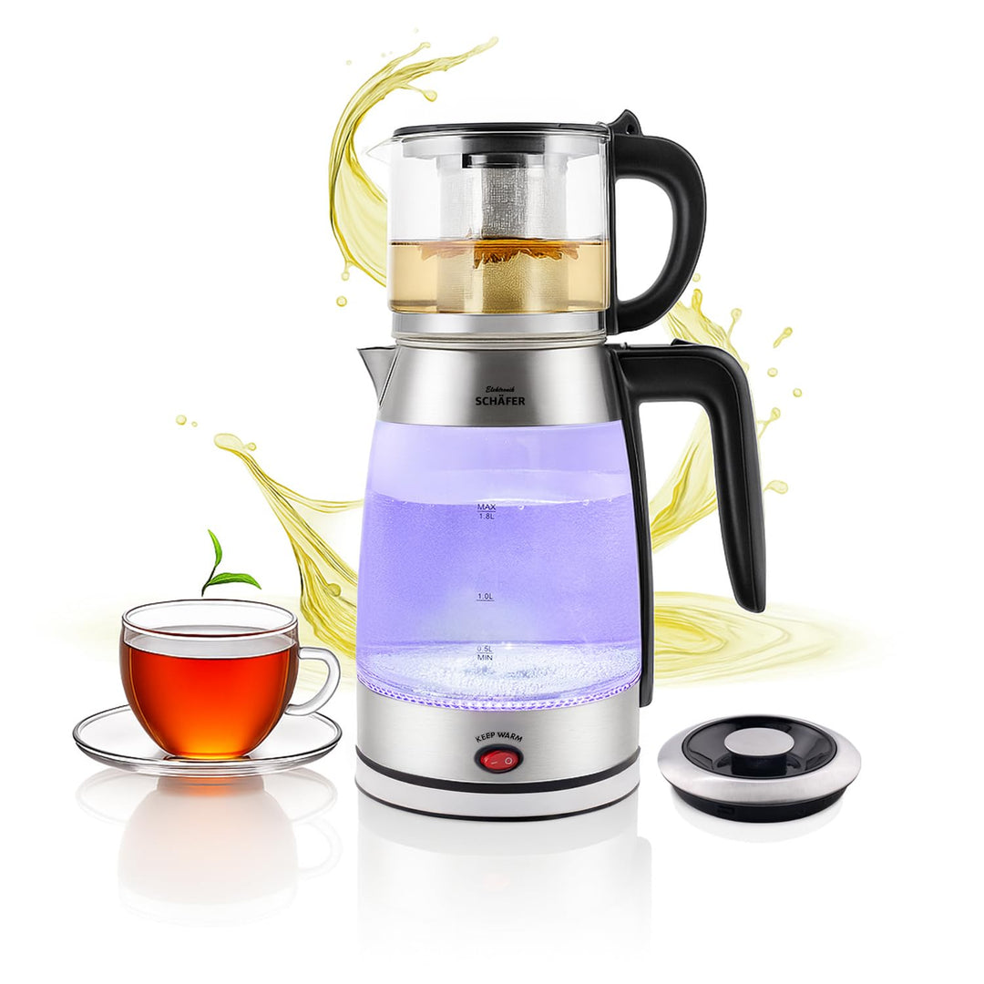 Teekocher Wasserkocher Edelstahl - Silber - mit Teesieb Abschaltautomatik und Warmhaltefunktion - 2,