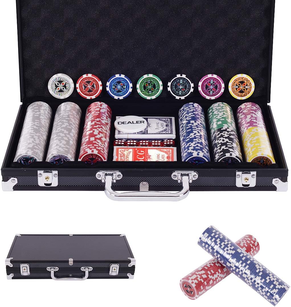 COSTWAY Pokerset Pokerkoffer 300 Laser-Chips Alukoffer inkl. Komplettset (Schwarz), Schwarz