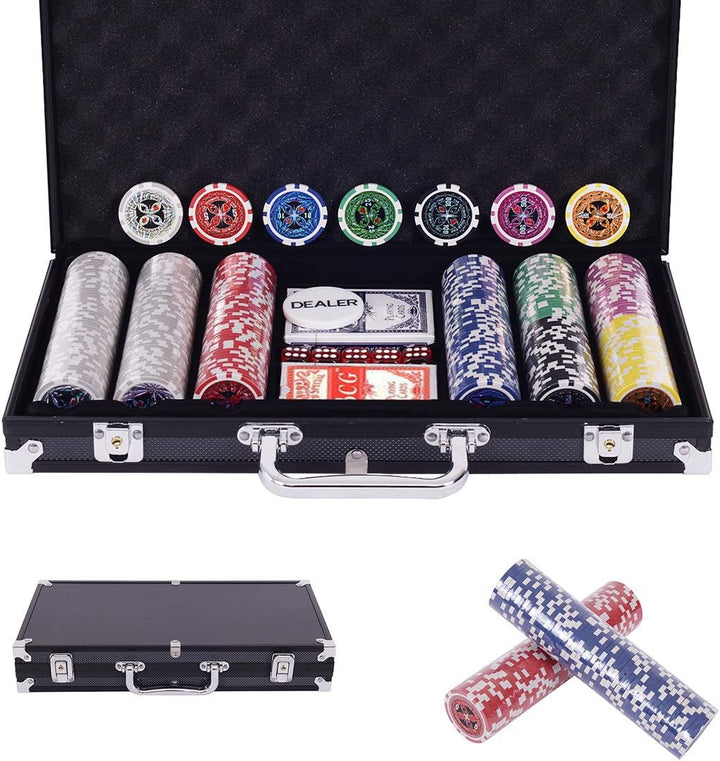 COSTWAY Pokerset Pokerkoffer 300 Laser-Chips Alukoffer inkl. Komplettset (Schwarz), Schwarz