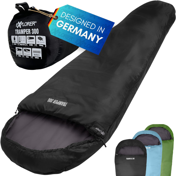 EXPLORER® Tramper 300 Schlafsack -16°C +13°C [300g/m²] 3 Jahreszeiten Leichter Mumienschlafsack für