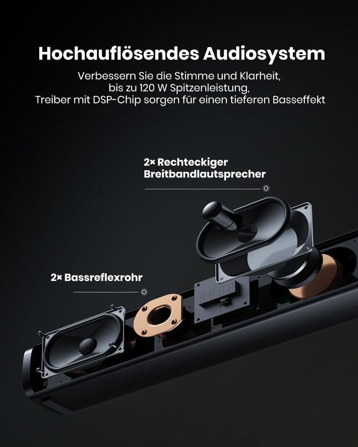 Soundbar für TV mit Subwoofer, PC, Gaming, 2.1 CH MEVOSTO 2025, verbesserte TV-Soundbar, tiefer Bass