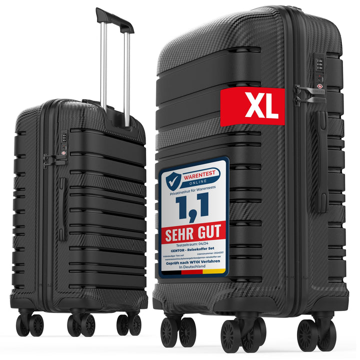 GENTOR Koffer Reisekoffer mit Rollen Carbonoptik Hartschalenkoffer Trolley Handgepäck mit TSA-Schlos