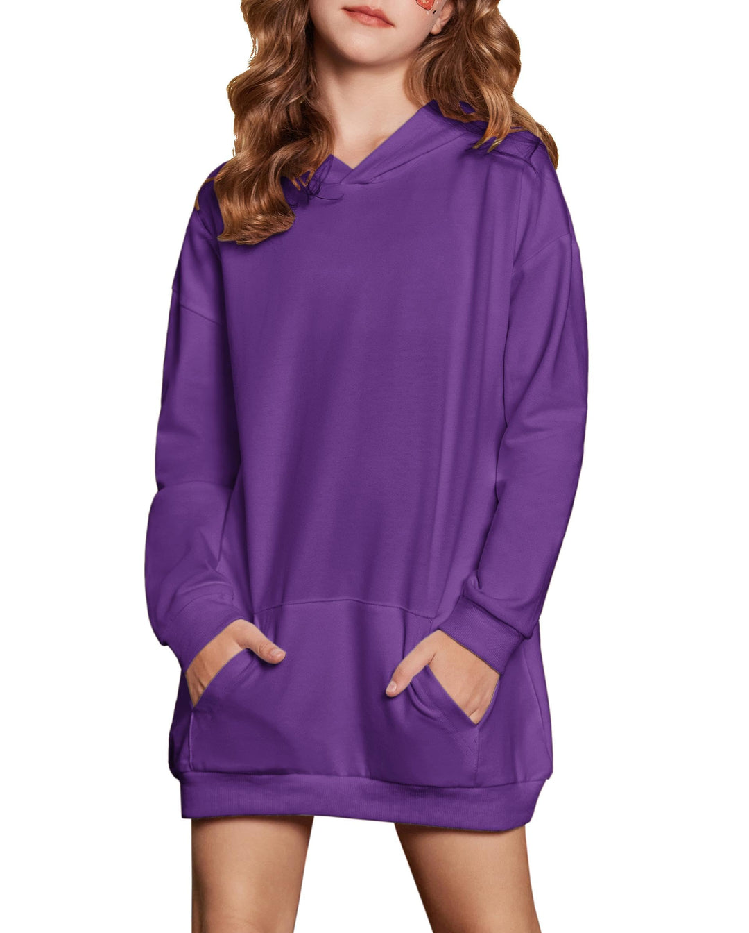 Arshiner Mädchen Hoodie Lang Kinder Winter Kapuzenpullover Mode Freizeit Einfarbiges Sweatshirt für