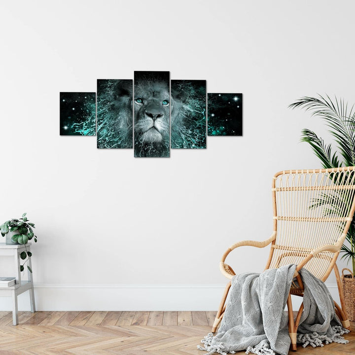 Runa Art Wandbilder Afrika Löwe 5 Teilig Bild auf Vlies Leinwand Deko Wohnzimmer Schlafzimmer Abstra