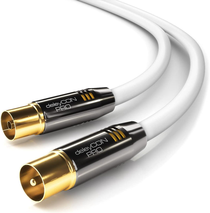 deleyCON 12,5m TV Antennenkabel Koaxialkabel TV Kabel HDTV FULL HD - TV-Stecker zu TV-Buchse - Metal