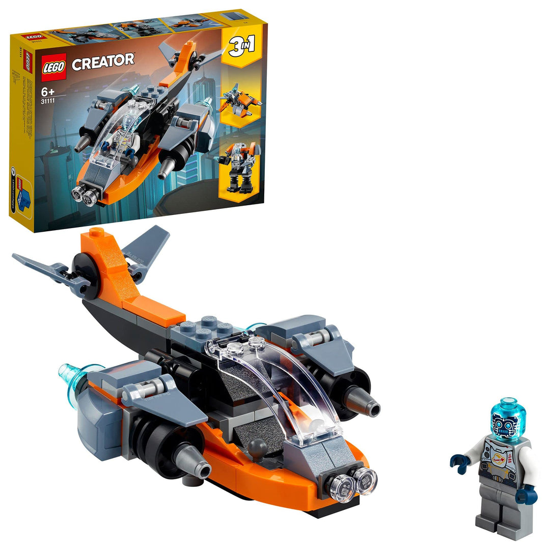 LEGO 31111 Creator 3-in-1 Cyber-Drohne - Cyber-Mech - Hoverbike, Set mit Roboter-Minifigur, Weltraum
