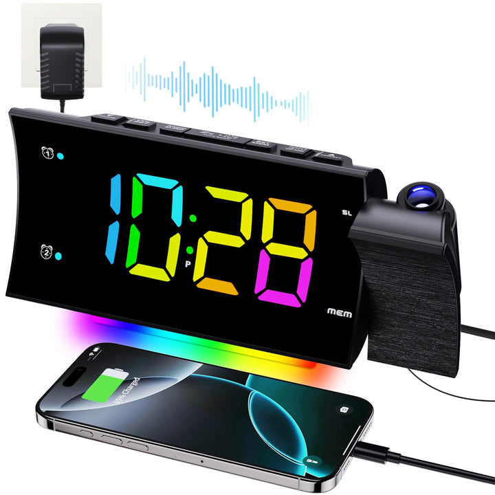 Radiowecker mit Projektion, Projektionswecker Digitaler Wecker, 180°Projektor, Grosser LED-Anzeige,
