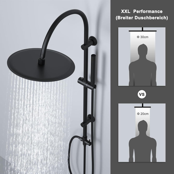 Görbach Regendusche Duschsystem ohne Armatur, Edelstahl Duschset mit Rund Kopfbrause XXL D30cm, Vint
