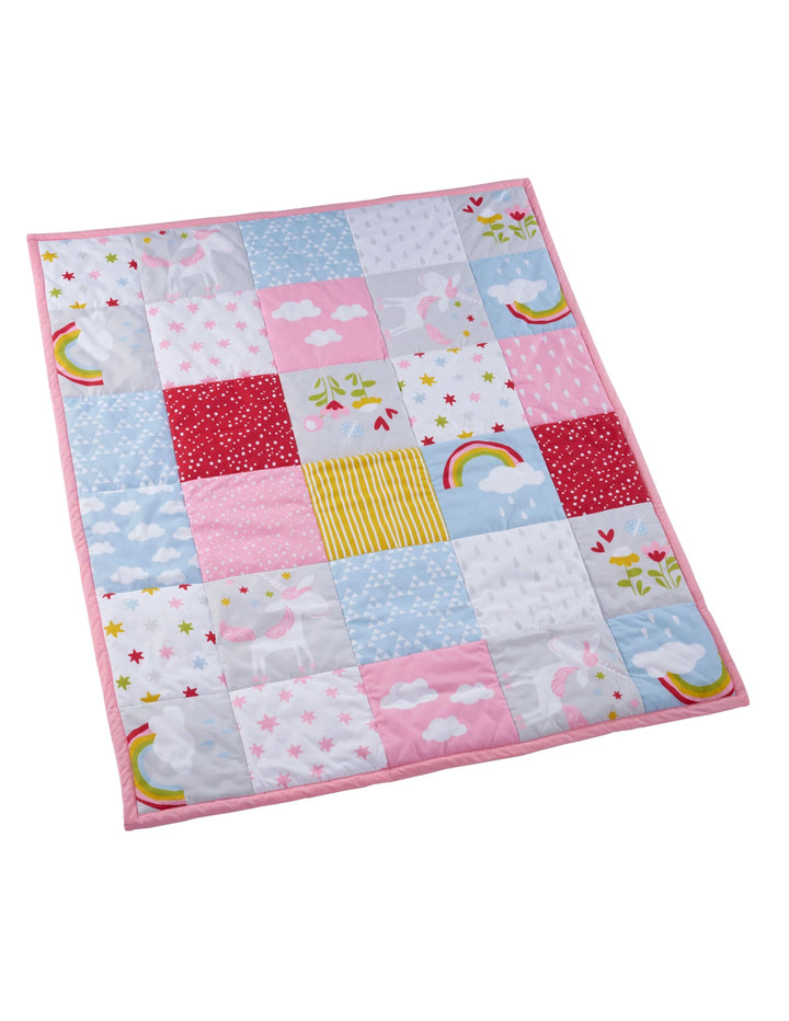 Bio Krabbeldecke Patchwork Design 100% Bio-Baumwolle (kbA) GOTS zertifiziert, Einhorn, 95 x 100 cm 9