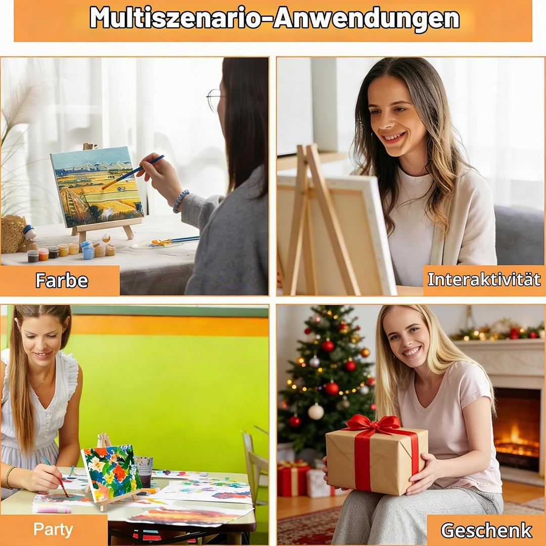JMIATRY 6 Stück Leinwand Mit Staffelei, 15x20cm Leinwand mit 18x24 cm Staffelei, Kleine Leinwände, L