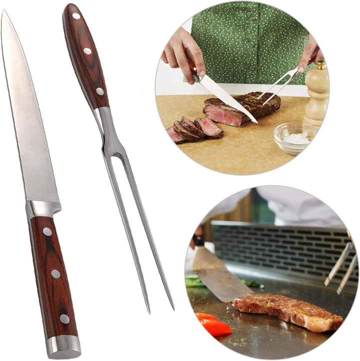 EVTSCAN Schnitzmesser und Gabel Set, Edelstahl Premium BBQ Fleisch Truthahn Braten Küche Abendessen