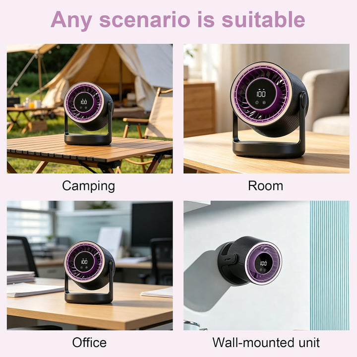 USB Tischventilator Leise mit Akku, Touchdisplay, 5 Geschwindigkeiten Grau, Grau