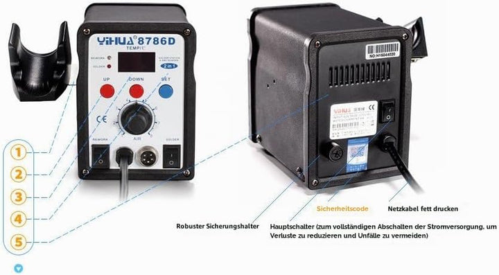 YiHUA 8786D: Alles in Einem Lötstation Löt-, Entlötstation 700W 3 Düsen