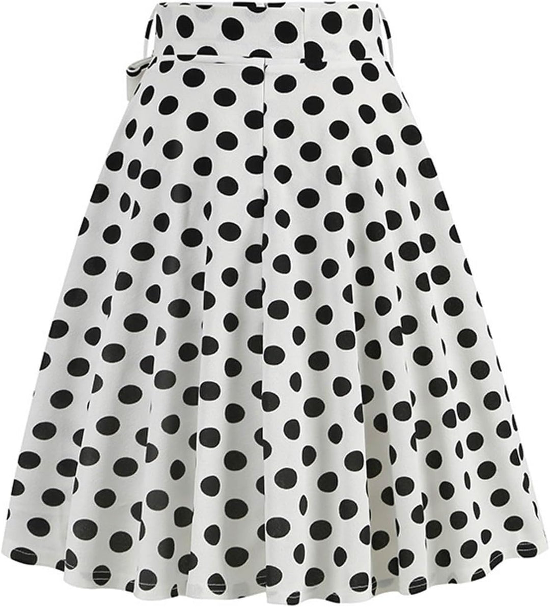 Dunkelblau Damen im französischen Retro-Stil, lässig, modisch, gepunktet, mit Gürtel Dalmatiner Kost