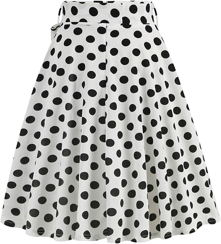 Dunkelblau Damen im französischen Retro-Stil, lässig, modisch, gepunktet, mit Gürtel Dalmatiner Kost