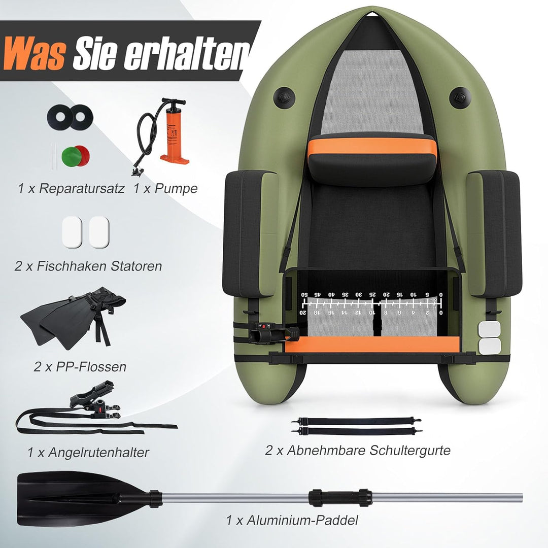 GOPLUS Bellyboot, Belly Boat bis 150 kg belastbar, aufblasbares Schlauchboot zum Angeln mit Alu Padd