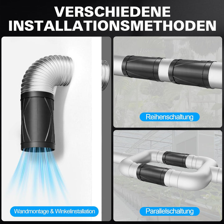 Regelbar Rohrventilator 100mm, 222 m³/h 4500 U/min Inline Abluftventilator Leise mit Drehzahlregler,