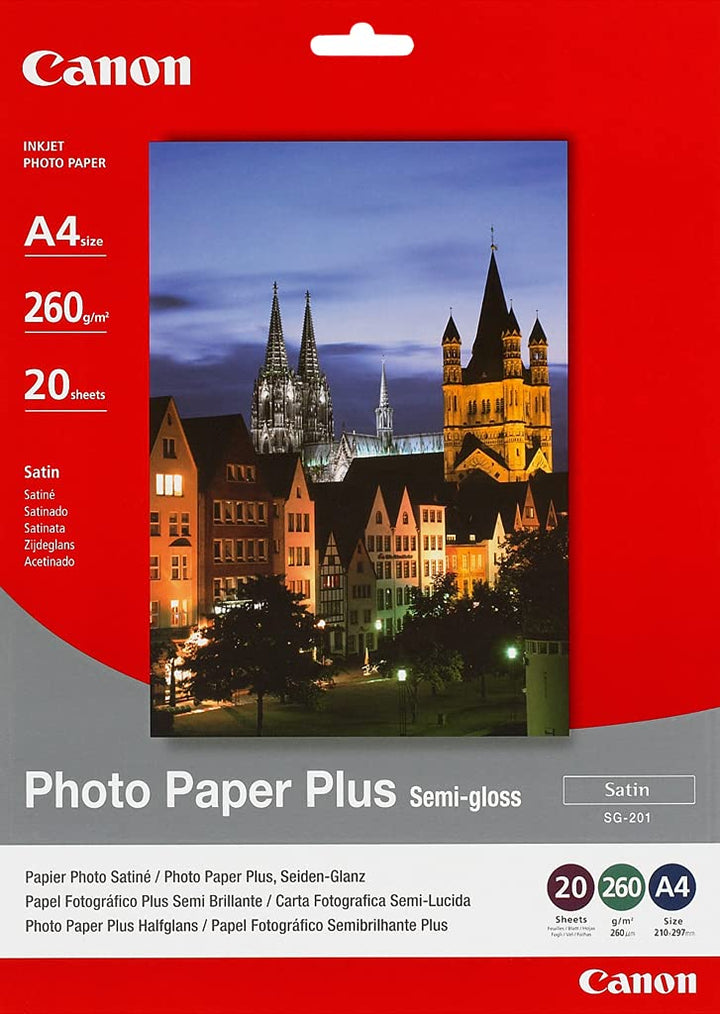 Canon Fotopapier SG-201 Plus Seidenglanz - DIN A4 20 Blatt Seidenmatt für Tintenstrahldrucker - PIXM