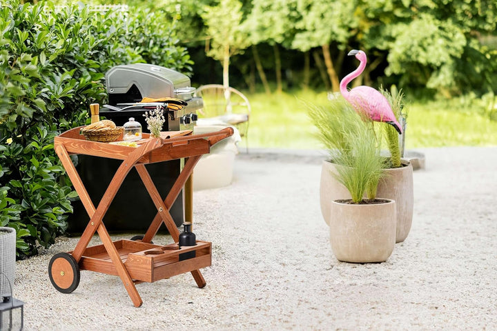 konsimo Servierwagen ARVICOLA Teakholz | Teak - Dinett - Kaffee - Teewagen - Butler - Gartentisch -