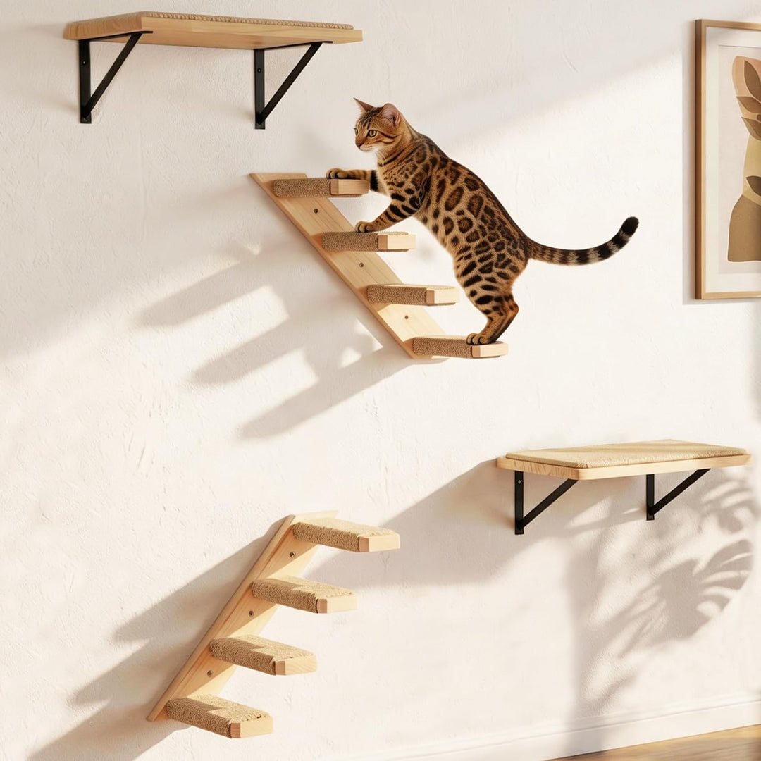 2er-Pack Katzentreppe 4 Stufen, Katzentreppe Wand, Kletterwand für Katzen, Katzenleiter mit Juteseil