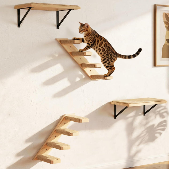 2er-Pack Katzentreppe 4 Stufen, Katzentreppe Wand, Kletterwand für Katzen, Katzenleiter mit Juteseil