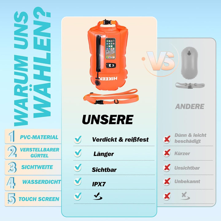 BOOSTEADY Schwimmboje, Trockensack Boje Schwimmen Aufblasbare Trockentasche Swimming Buoy mit Handyt