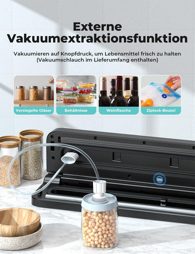 Vihoom Vakuumiergerät 5 in 1, Vakuumierer Lebensmittel 8x Länger Frisch, Folienschweissgerät inkl.10