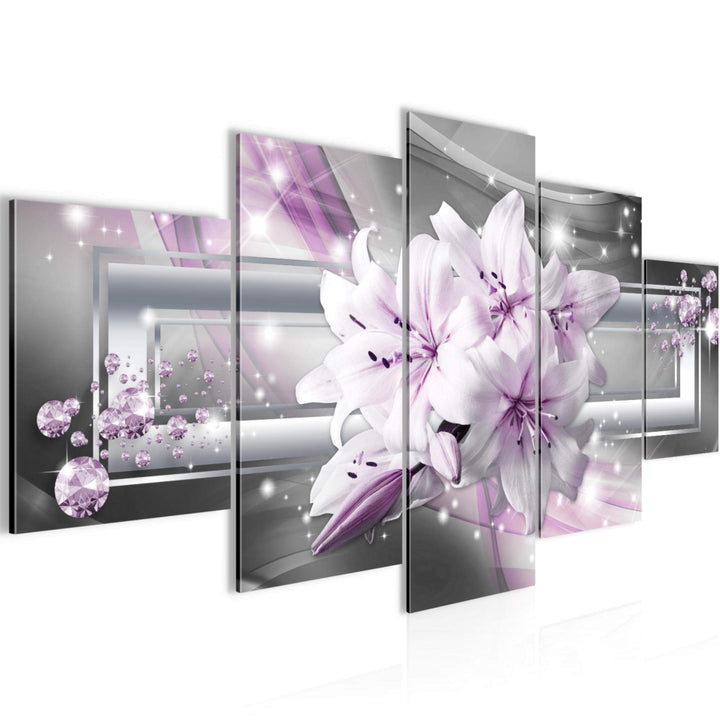 Runa Art Wandbilder Blumen Lilien 5 Teilig Bild auf Vlies Leinwand Deko Wohnzimmer Abstrakt Grau Lil