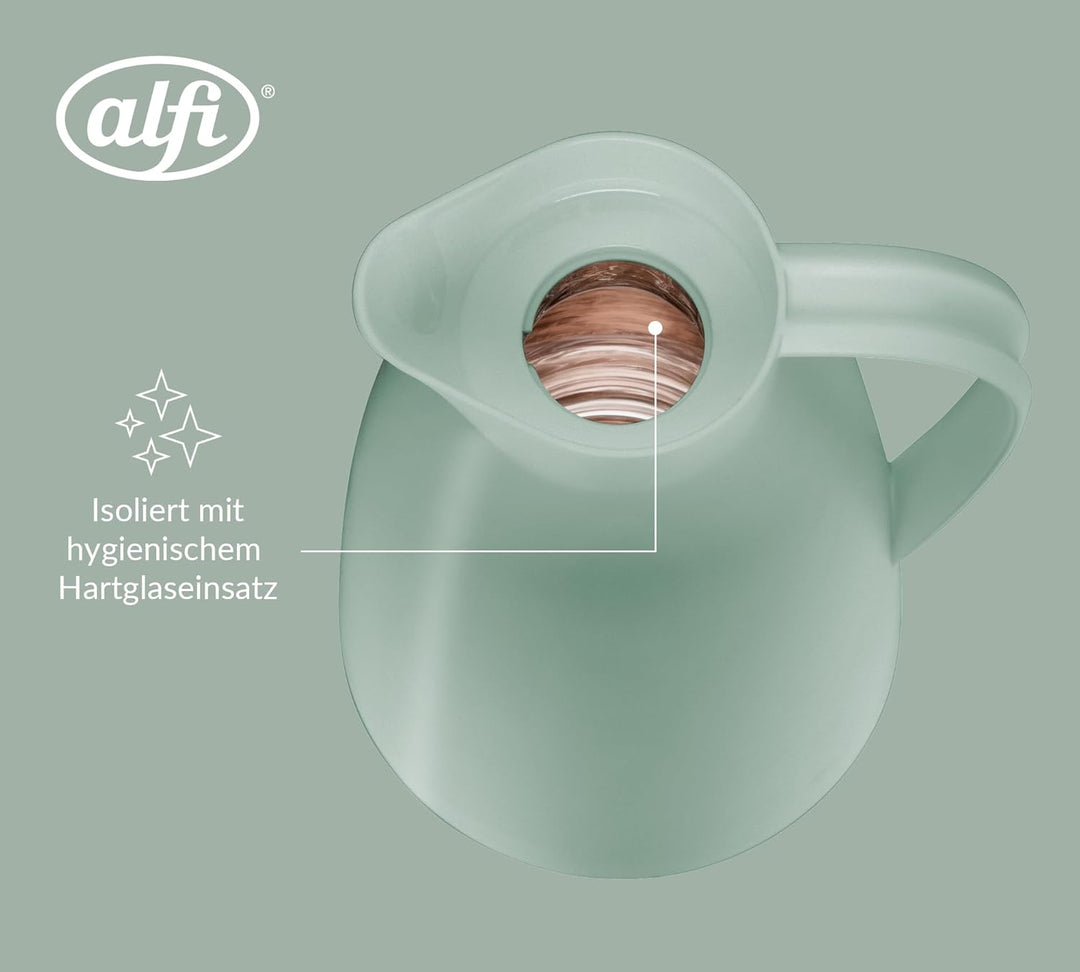 alfi ECO 1,0l, mint grün, Isolierkanne mit hygienischem Hartglaseinsatz aus Kunststoff, Drehverschlu