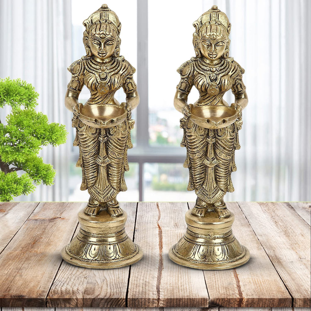 Artvarko Meenakshi Devi Messing-Metall-Halteöl Diya für Pooja, Mandir, Tempel, Heimdekoration, Diwal