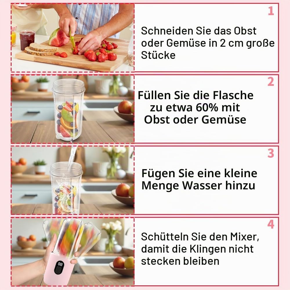Tragbarer Mixer Smoothie Maker, 500 ml Mixer Smoothie Maker to Go mit Digitalanzeige, 16-Blatt, USB