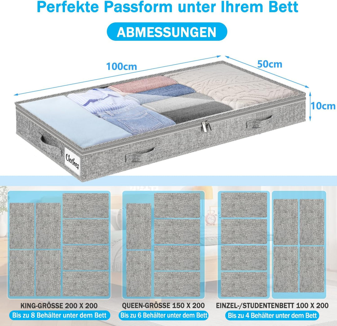 Unterbett Aufbewahrungsbox 2 Stück Unterbettkommode und klarem Deckel, 10cm hoch Kleideraufbewahrung