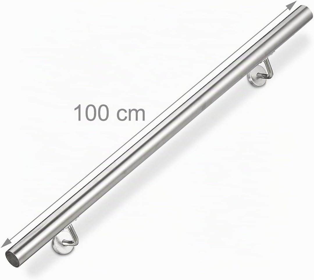 Relaxdays Handlauf, 304er Edelstahl, erweiterbar, innen &amp; aussen, 100 cm, Ø 42 mm, mit Halterung, Tr