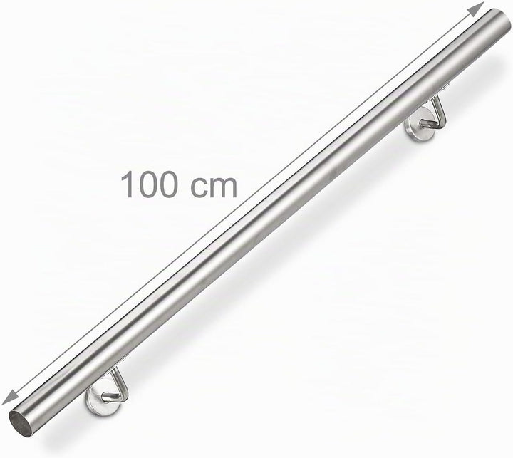 Relaxdays Handlauf, 304er Edelstahl, erweiterbar, innen &amp; aussen, 100 cm, Ø 42 mm, mit Halterung, Tr