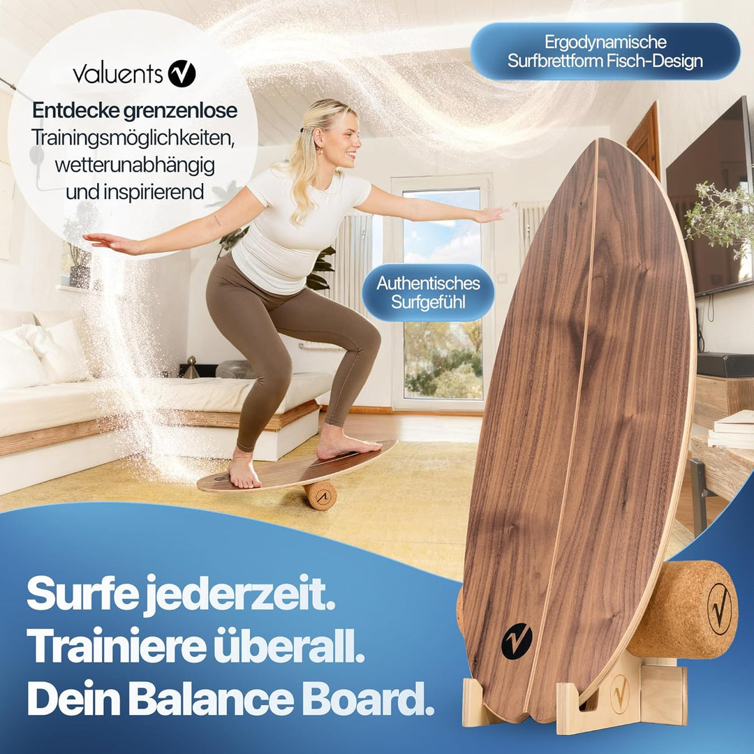 Balance Board aus Holz in – mit abgerundeten Ecken – inkl. Rolle für Neuromuscular Response Training