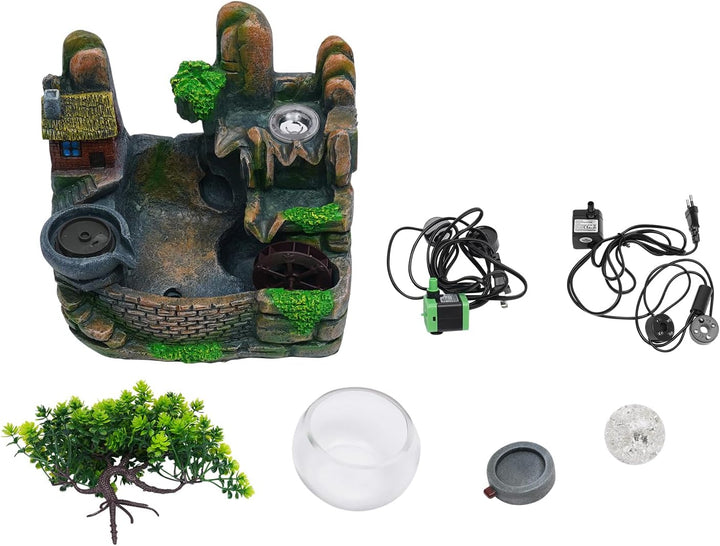 Zimmerbrunnen mit Beleuchtung, Tischbrunnen mit Wasserpumpe &amp; Zerstäuber | LED-Licht, Relax &amp; Wohlge