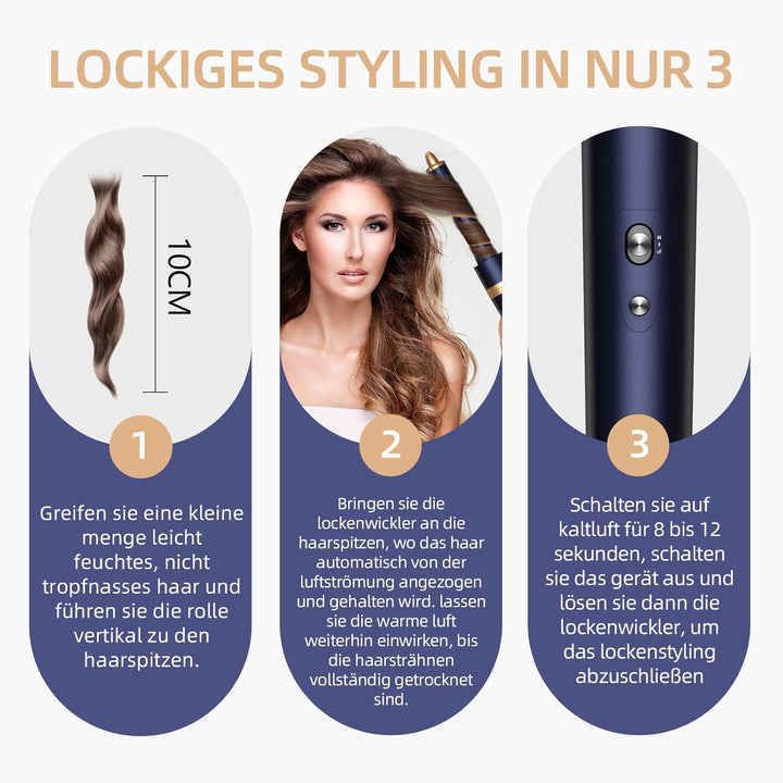 Air Styler Haarstyler 4-in-1,1300W Warmluftbürste Set Mit 110000 U/Min Haartrockner,Curly All in One