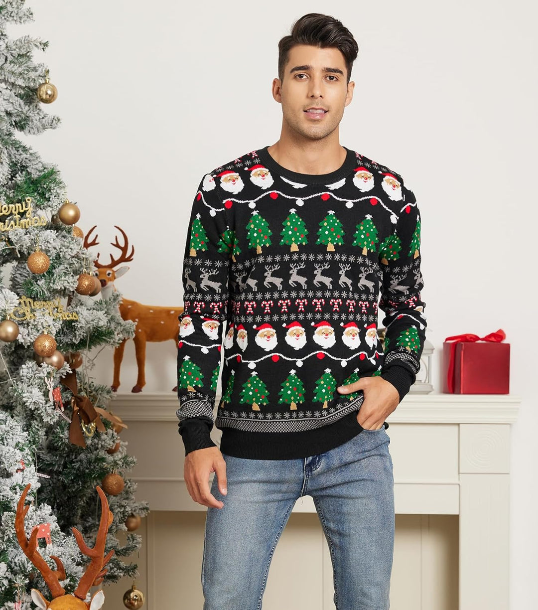 Belovecol Unisex Weihnachtspullover LED Ugly Christmas Sweater Pullover Langarm Strickpullover XL Xm