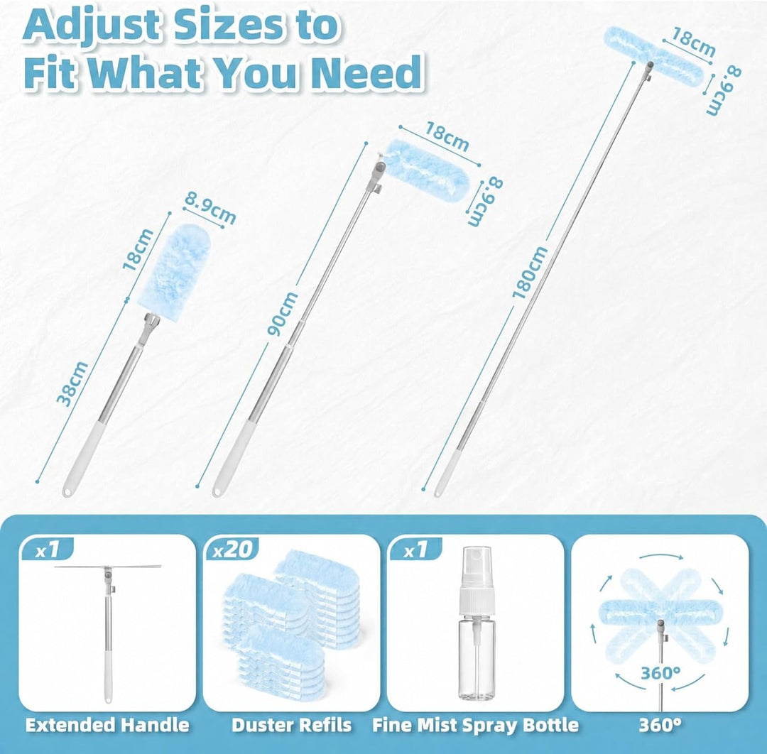 180cm Ausziehbarer Griff mit 20 Tücher für Swiffer Staubmagnet Nachfüllpack Set, 360° Einweg Magnet