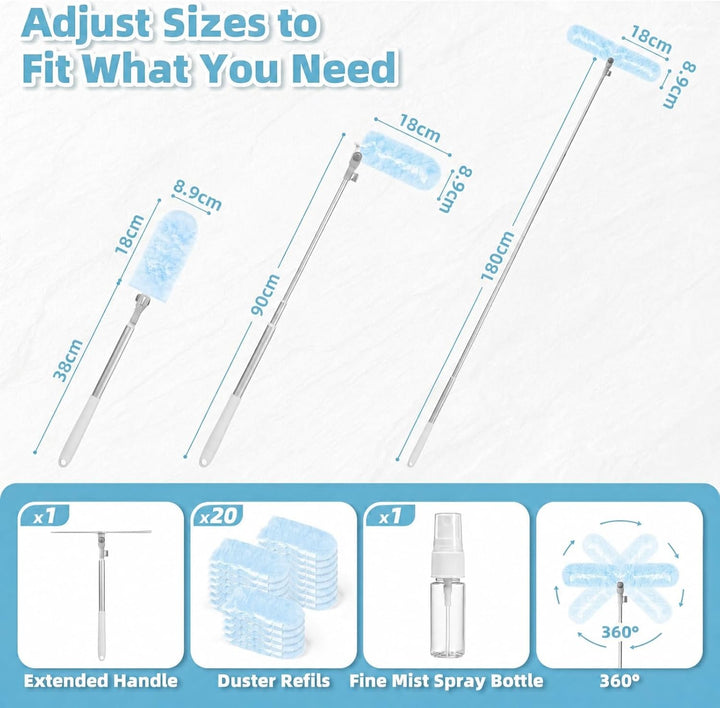 180cm Ausziehbarer Griff mit 20 Tücher für Swiffer Staubmagnet Nachfüllpack Set, 360° Einweg Magnet