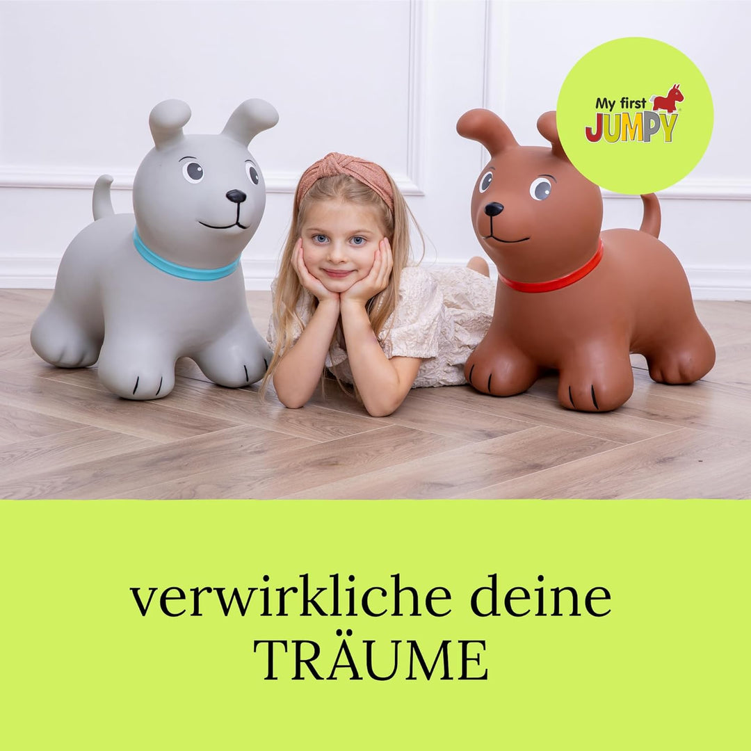 GERARDO'S Toys Gerardos My First Jumpy Hüpfspielzeug Grau Hund für drinnen und draussen, Hüpftier Ki