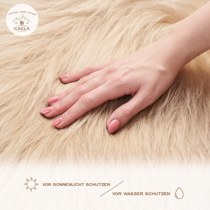 Cakla Lammfell Echt 120-130 cm Beige - Schaffell Echt Gross - Fellteppich Weiss - Weich und Flauschi